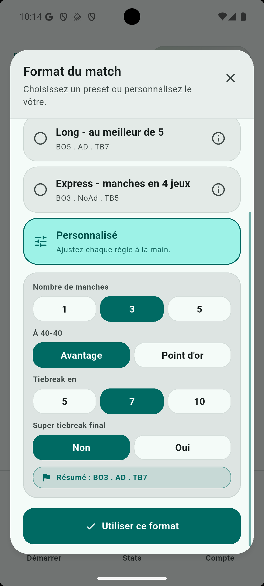 Format du match